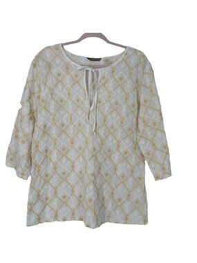 ✨ Tommy Bahama Ivory & Yellow Embroidered Boho Blouse M ✨